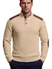 TK Roupa Masculina Transfronteiriça Textura Americana Jacquard Gola Alta Tricô Patchwork Apliques nos Ombros e Mangas Moletom Pulôver Solto de Manga Longa