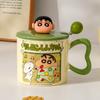Caneca Cerâmica Fofa do Crayon Shin-Chan, Copo de Água Bonito com Tampa, Presente de Aniversário para Meninas, Lembrança para Amigas