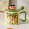 Caneca do Shin-Chan Copo de Cerâmica com Canudo para Casa Copo de Suco Estudante Prático Presente de Aniversário Copo para Casal Feminino