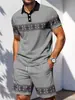 Roupas Masculinas Europeias e Americanas Transfronteiriças Temu Estampa Digital 3D Camisa Polo Casual Botões Gola Manga Curta Conjunto de Shorts