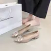 Novas Sapatos Femininos Retrô Francês de Bico Fino para o Outono de 2026 com Fivela Quadrada, Bico Baixo, Salto Baixo, Estilo para o Trabalho, Sapatos Elegantes