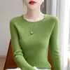Suéter base feminino de alta costura pronto para usar, gola redonda, corte justo, novo estilo outono/inverno 2025, camiseta base de malha versátil de cor sólida, corte justo para mulheres