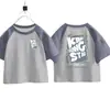 Camiseta de algodón puro para niños, manga corta, bloques de color 2026 verano, unisex, versátil, moderna, bloques de color, raglán, manga media, camiseta básica