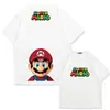 Camiseta de Manga Corta de Algodón Puro Estilo Juego Clásico Super Mario para Hombres y Mujeres Verano Tendencia Marca Holgada Hombros Descubiertos Mangas Medias