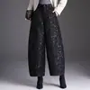 Calça pantalona jacquard estilo chinês para mulheres, nova coleção outono/inverno 2026, cintura alta, corte solto, comprimento cropped, calça casual fashion e versátil