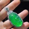 Fabricante Venta al por Mayor Plata Chapada Incrustada Calcedonia Ruyi Verde Hielo Alto Colgante Jade Verde Ágata Collar Colgante de Jade para Mujer