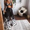 Ropa Europea y Americana de Amazon Transfronteriza 2025 Verano Nuevo Estilo Top de Tubo Sexy Estampado + Pantalones Anchos Sueltos Conjunto de Dos Piezas