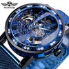 Ganador ganador 614 Reloj Moda para hombre Casual Popular Diamantes de imitación Hueco Correa de malla Reloj mecánico manual