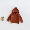 La Nueva Colección de Invierno de Dianxi: Suéter con Capucha Forrado de Polar y Engrosado para Bebés y Niños Pequeños, Tejido de Punto de Color Sólido Elegante y Versátil para Bebés Niñas