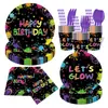 Set de Decoración para Fiesta de Cumpleaños Temática de Graffiti Colorido Transfronterizo con Platos, Vasos, Servilletas de Papel Desechables, Vajilla y Decoración para el Lugar
