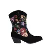 Botas de couro estilo coreano para mulheres, botas Martin de camurça bordada, botas de salto baixo grosso de salto médio 40-43 tamanhos grandes botas de comércio exterior