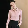 Camisa de Satín para Mujer Primavera y Otoño 2026, Mangas Largas Holgadas, Elegante Diseño Vertical, Botón Metálico, Moderna Camisa de Gasa Adelgazante