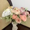 Rosa artificial estilo vintage com bordas queimadas, cores mistas, botões de rosa de 6 pétalas, flores artificiais para casa, casamento e decoração de noiva, buquê de flores artificiais