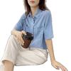 Camisa Jeans Tencel Feminina Fina Verão Design Solto Nicho Que Cobre a Barriga Top Gola Polo Manga Curta Camisa Moderna