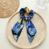 Nuevo Cielo Estrellado Azul Pintura al Óleo Lazo Cinta para el Cabello Diadema Cola de Caballo Primavera y Verano Cuerda para el Cabello de Exterior Accesorios para el Cabello para Mujeres