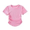 Blusa Manga Curta Slim Gola Redonda Plissada na Cintura Emagrecedora 2023 Nova Slim Fit Yoga Esportiva Respirável Camiseta de Corrida