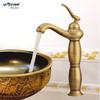Lavabo de mostrador de bambú antiguo para exterior e interior Lavabo de cobre estilo europeo antiguo de un solo orificio Lámpara mágica Lavabo de mostrador Grifo de agua fría y caliente