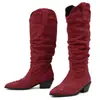 Botas altas de punta para otoño e invierno, con suela de goma, tacón cuadrado, tallas grandes para mujer, tacón alto, importación, de gamuza, versátiles, estilo western