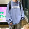 Suéter masculino com estampa de letras primavera e outono, novo estilo de Hong Kong, moda solta, plus size, gola redonda, top, casaco casual versátil