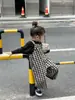 2025 Novo Outono Estilo Coreano Roupas Infantis Meninas Macacão Xadrez Solto Calças Largas Macacão Calça Suspensório
