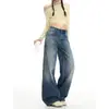 Jeans retro americanos azules de pierna ancha para mujer, nuevo estilo otoño 2026, tiro bajo, holgados, adelgazantes, de pierna recta, pantalones de largo hasta el suelo