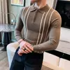2025 Nuevo Otoño e Invierno Estilo Coreano para Hombre Estilo Tendero Simple Casual Prendas de Punto Prendas de Punto Rayadas Juveniles