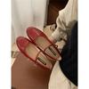 Sapatos Femininos de Bico Redondo Boca Baixa Vermelho Estilo Coreano Primavera Novo Retrô Francês Sapatos de Couro Pequenos Sapatos Mary Jane Fada Flats