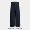 Calça jeans de brim larga com patchwork retrô americano lavada para homens, tendência de outono, caimento solto, drapeada, comprimento total, calça casual atacado