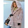 Comercio Exterior Nuevo Europeo y Americano Largo Color Sólido Felpa con Capucha Piel Sintética Mono Chaqueta de Algodón para Mujer para Otoño e Invierno
