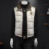 Estação Europeia Inverno Nova Moda Marca Bordado Gola Alta Sem Mangas Colete de Penas Masculino Espessado Colete Camisa