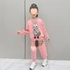 Conjunto Coreano de Primavera e Outono para Meninas 2024 Novo Casual Infantil Desenho Animado Letra Top Manga Longa Calças Conjunto de Duas Peças