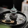 Adornos Creativos de Pabellón Hexagonal Estilo Chino para Escritorio del Hogar Entrada Adornos de Cerámica Paisajismo de Acuario Mascota de Té Adornos de Juego de Té