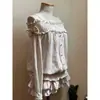 H Conjunto Vintage de Lunares Hombros Descubiertos Estilo Japonés Transparente Top Suave + Falda Conjunto de Dos Piezas Otoño Petite