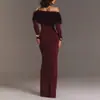 Moda Elegante Nueva de Otoño e Invierno Estilo Europeo y Americano Transfronterizo Vestido Delgado Elegante con Cuello de Piel de Hombro Único de Manga Larga para Mujer