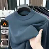 Suéter grueso de invierno con cuello alto y forro polar para hombre, tejido de punto liso de cuello redondo, capa base casual, ropa cálida para hombre