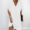 Transfronterizo Spot 2024 Europeo y Americano Amazon Nuevo Vestido de Mujer de Primavera y Verano con Cuello en V Plisado Manga Murciélago
