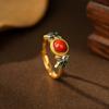 Anillo de Plata 925 para Mujer Hoja Pequeña Línea Superficie Huevo Oro Retro Nuevo Chino Ágata Roja del Sur Estilo Étnico