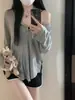 Design Doce e Picante Nicho Blusa de Gola V Feminina Verão Fina Solta Manga Longa Comprimento Médio Camiseta Básica