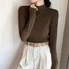 Nueva estilo cuello alto medio forro polar de doble cara para mujer, otoño e invierno, ropa interior de moda, color liso, cálido top de manga larga, versátil