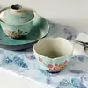 Taza de Té Doméstica Azul y Rosa con Loto, Estilo Antiguo, Pintada a Mano, Cerámica Arita, Taza para Té Kung Fu, Taza de Degustación