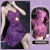 Jinxiao Lencería Sexy Nueva Almohadilla para Pecho Estampado de Mariposa Morada Espalda Descubierta Talla Grande Bata de Noche Ropa de Casa Qqny Mujeres