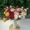 Flor Artificial Simulada de Alta Qualidade Rosa Princesa de Três Pontas Casamento Arranjo de Chão Decoração de Casa Flor Falsa Planta Verde Atacado