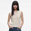 Nuevo Estilo Primavera y Verano Chaleco de Punto con Cuello Redondo de Tencel Cachemir para Mujer, Color Sólido Sin Mangas Versátil Hueco Holgado Pullover