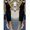 23399 Da Ai Mei Yuan 2025 Verano Nuevo Vestido de Moda Estilo Coreano Color Block Corte Slim Cuello en V