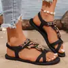 Sandálias Femininas Estilo Étnico Plus Size Transfronteiriças Moda Versátil Verão 2026 Novas Sandálias Casuais Planas Respiráveis para Mulheres