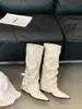 Primer Encuentro Temporada Estilo Coreano Punta Puntiaguda Hebilla Botas de Tacón Apilado Botas Largas de Invierno para Mujer Estilo Punk Adelgazante Botas de Montar Moda