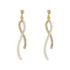 Pendientes de Perla Geométricos Tachonados con Diamantes Estilo Coreano Aguja de Plata, Pendientes Largos Simples y de Moda con un Diseño Único