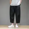 Pantalones de pierna ancha de nueve puntos para hombre talla grande personas con sobrepeso estilo chino ramio transpirables pantalones harén verano ligeros holgados pantalones deportivos