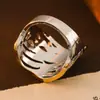 Venta Caliente Transfronteriza Anillo Método Antiguo Alta Calidad Lujo Ligero para Hombres y Mujeres Moda Versátil Envoltorio de Diamante Dorado Multicapa Dos Tonos