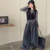 Pantalones de punto con cintura elástica para niña Conjunto de dos piezas Otoño Nuevo Elegante Chaleco Capa base Conjunto de dos piezas Estilo coreano Conjunto para niños